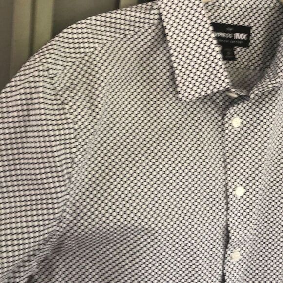 Express Stretch cotton button down men’s shirt, black and white pattern size med - Picture 3 of 4